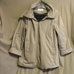 Calvin Klein Tan Trench Coat with Hood GUC